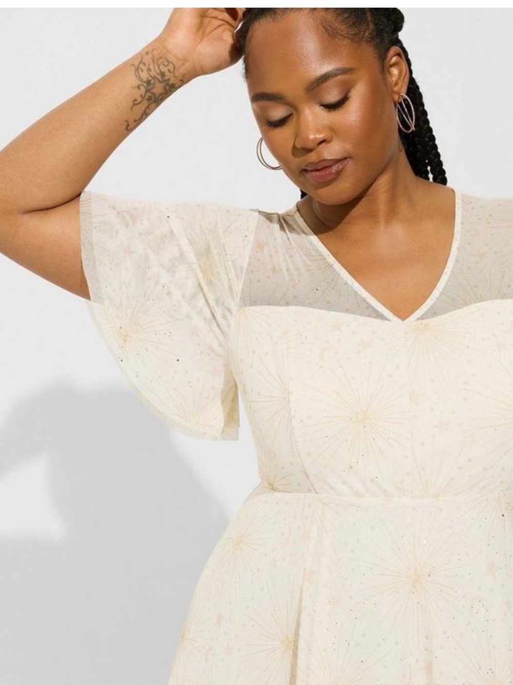 torrid Cream V‑Neck Midi Dress with Flutter Sleeves - Picture 4 of 5